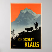 Chocolat Klaus，スイスのヴィンテージ広告ポスター