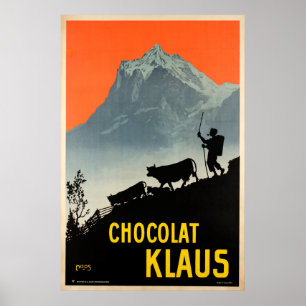 Chocolat Klaus,スイスのヴィンテージ広告ポスター ポスター