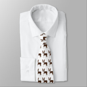 Chocolate Brown Boston Terrier Cartoon Dog Pattern ネクタイ