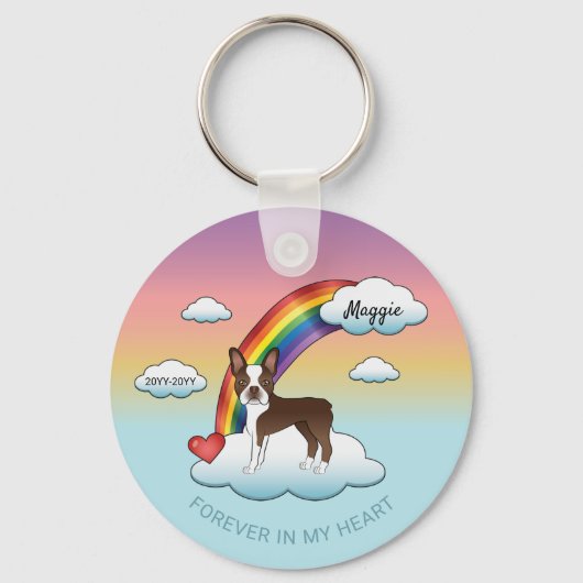 Chocolate Brown Boston Terrier Rainbow Memorial キーホルダー (正面)