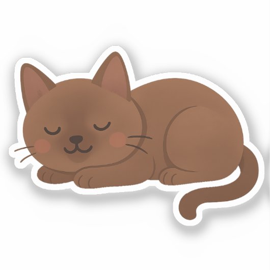 Chocolate Brown Cat – Adorable Sleeping Kitty シール (正面)