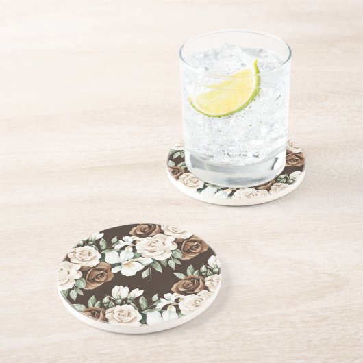 Chocolate Brown Cream Flowers コースター (側面)