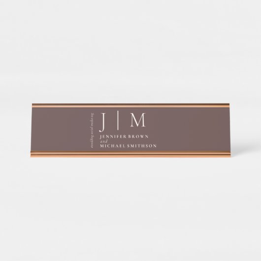 Chocolate Brown Formal Elegant Table Wedding デスクネームプレート (正面)