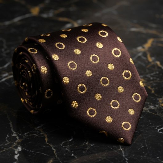 Chocolate Brown & Gold Polka Dot ネクタイ