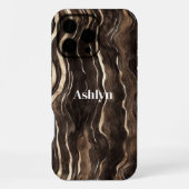 Chocolate Brown Gold Wavy Stripes iPhoneケース (裏面)