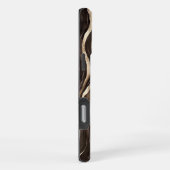 Chocolate Brown Gold Wavy Stripes iPhoneケース (右側面)