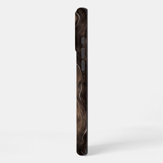 Chocolate Brown Gold Wavy Stripes iPhoneケース (左側面)