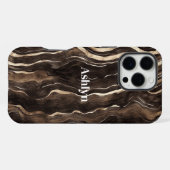 Chocolate Brown Gold Wavy Stripes iPhoneケース (裏面横)