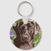 Chocolate Brown Labrador against Bluebells キーホルダー (裏面)
