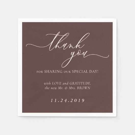 Chocolate Brown Minimalist Decor Wedding スタンダードカクテルナプキン (正面)