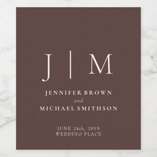 Chocolate Brown Minimalistic Suite Wedding ワインラベル (シングルラベル)
