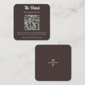 Chocolate Brown Monogram QR Code Wedding Details スクエア名刺 (正面/裏面)