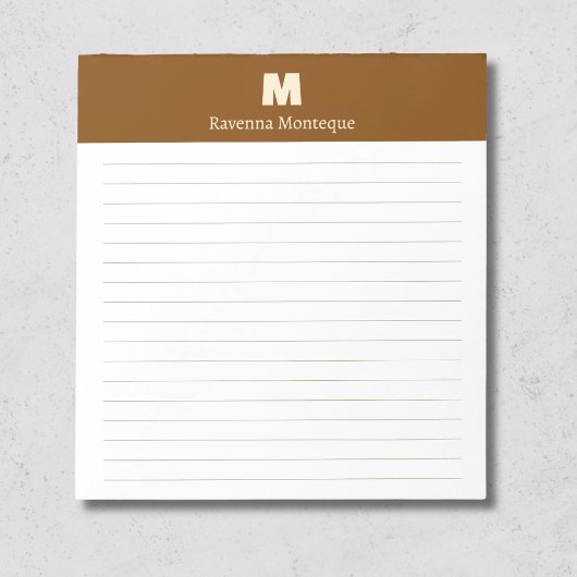 Chocolate Brown Personalized Monogram Name Lined ノートパッド