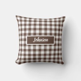 Chocolate Brown Plaid Gingham Customizable クッション