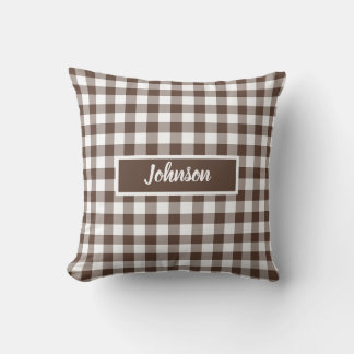 Chocolate Brown Plaid Gingham Customizable クッション