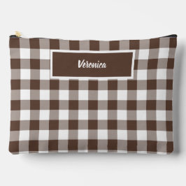 Chocolate Brown Plaid Gingham Personalized アクセサリーポーチ