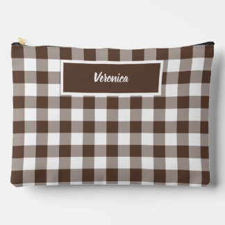 Chocolate Brown Plaid Gingham Personalized アクセサリーポーチ