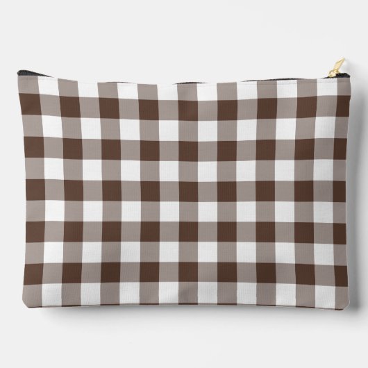Chocolate Brown Plaid Gingham Personalized アクセサリーポーチ (裏面)