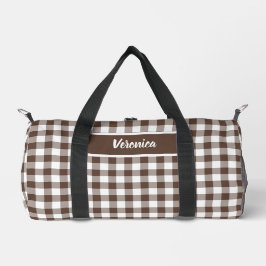 Chocolate Brown Plaid Gingham Personalized ダッフルバッグ