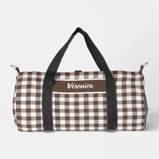 Chocolate Brown Plaid Gingham Personalized ダッフルバッグ