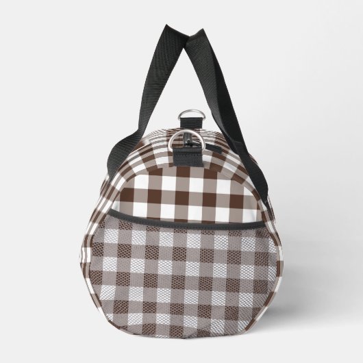 Chocolate Brown Plaid Gingham Personalized ダッフルバッグ (右)