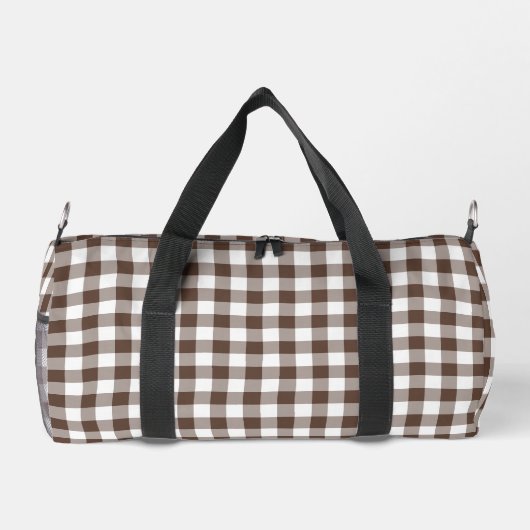Chocolate Brown Plaid Gingham Personalized ダッフルバッグ (裏面)