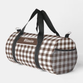 Chocolate Brown Plaid Gingham Personalized ダッフルバッグ (右コーナー)