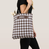 Chocolate Brown Plaid Gingham Retro Color トートバッグ (クローズアップ)