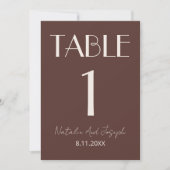 Chocolate Brown Retro Wedding Table Number 招待状 (正面)