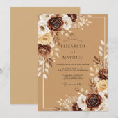 Chocolate Brown Rustic Harvest Wedding 招待状 (正面/裏面)