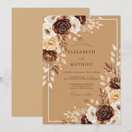 Chocolate Brown Rustic Harvest Wedding 招待状 (正面/裏面)