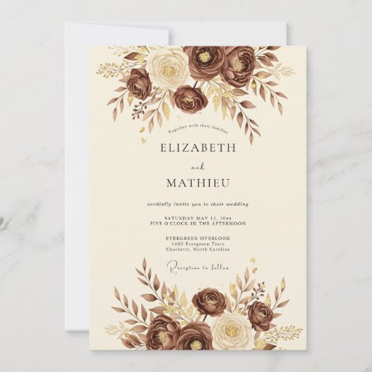 Chocolate Brown Rustic Woodland Wedding 招待状 (正面)