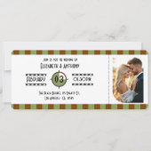 Chocolate Brown, Sage Green & Beige Ticket Wedding 招待状 (正面)