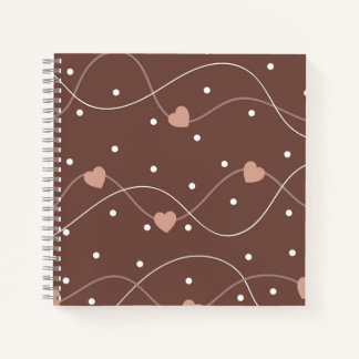 Chocolate Brown with Pink Hearts Pattern ノートブック
