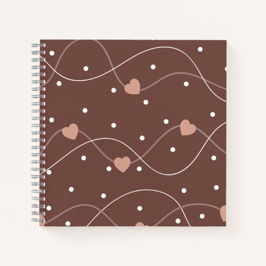 Chocolate Brown with Pink Hearts Pattern ノートブック (正面)
