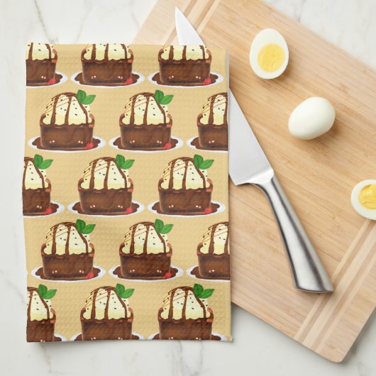 Chocolate Brownie With Vanilla Ice Cream キッチンタオル (四つ折り)
