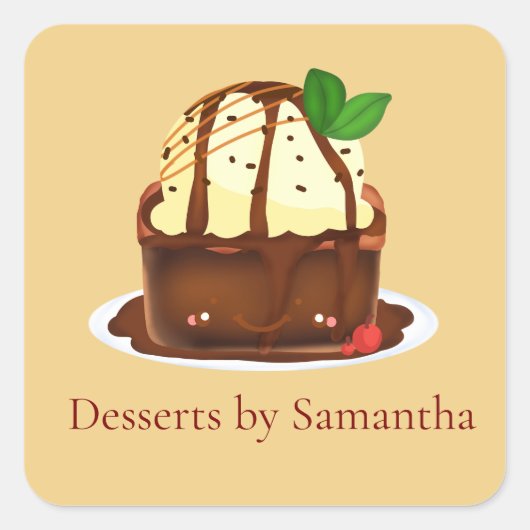 Chocolate Brownie With Vanilla Ice Cream スクエアシール (正面)