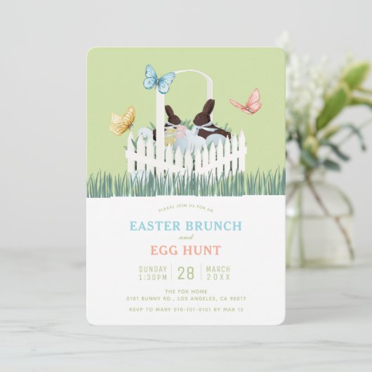 Chocolate Bunny Easter Brunch Egg Hunt Invitation 招待状 (スタンド正面)