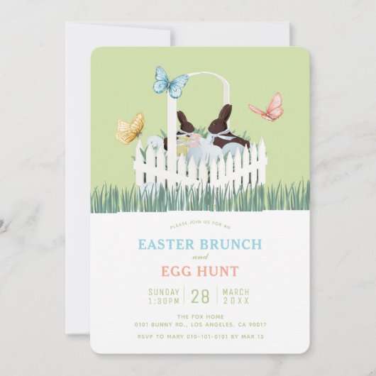 Chocolate Bunny Easter Brunch Egg Hunt Invitation 招待状 (正面)