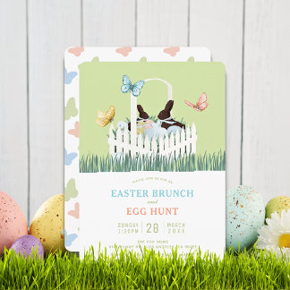 Chocolate Bunny Easter Brunch Egg Hunt Invitation 招待状