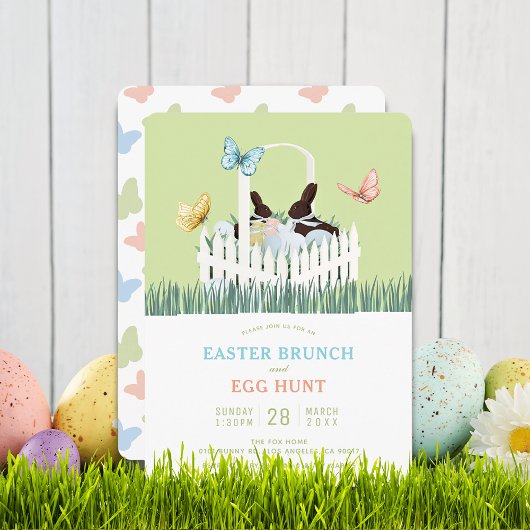 Chocolate Bunny Easter Brunch Egg Hunt Invitation 招待状