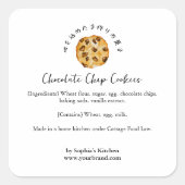 Chocolate Chip Cookie Watercolor Bakery Ingredient スクエアシール (正面)