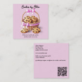 Chocolate Chip Cookies in Basket with Pink Bow スクエア名刺 (正面/裏面)