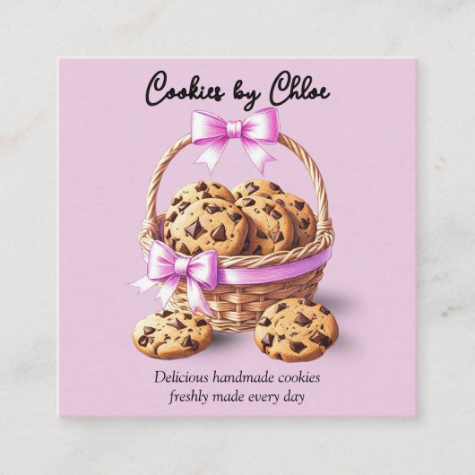Chocolate Chip Cookies in Basket with Pink Bow スクエア名刺 (正面)