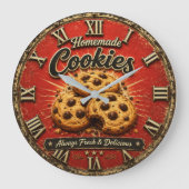 Chocolate Chip Cookies Rustic Baking Gift ラージ壁時計 (正面)