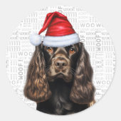 Chocolate Cocker Spaniel Dog on Woof Art Christmas ラウンドシール (正面)