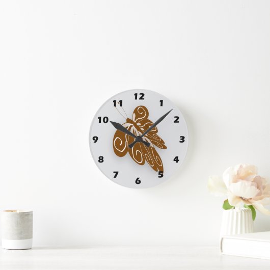 Chocolate Coloured Butterfly Design ラウンド壁時計 (ホーム)