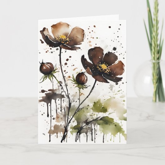 Chocolate cosmos - Watercolor flowers カード (正面)