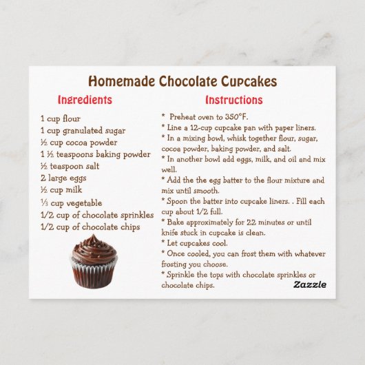 Chocolate Cupcake Recipe Card ポストカード (裏面)