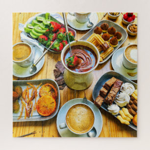 Chocolate Fondue Coffee Strawberry Dessert Food ジグソーパズル